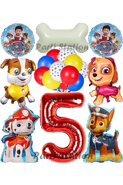 Parti Station 5 Yaş Balon Set Paw Petrol Marshall Chase Skye Rubble Doğum Gün...