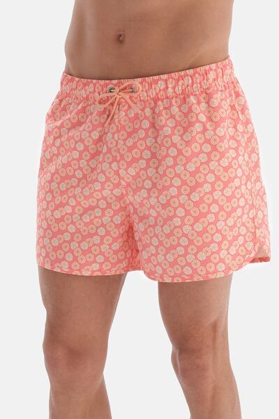 Dagi Somon Geometrik Çiçek Desenli Mini Deniz Şortu