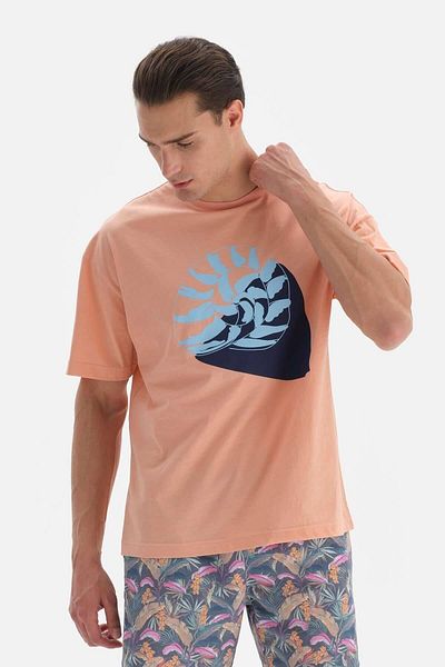 Dagi Tricou imprimat cu decolteu triplu Salmon