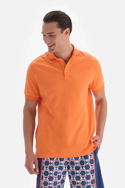 Dagi Lachsfarbenes Piqué-T-Shirt mit Polokragen