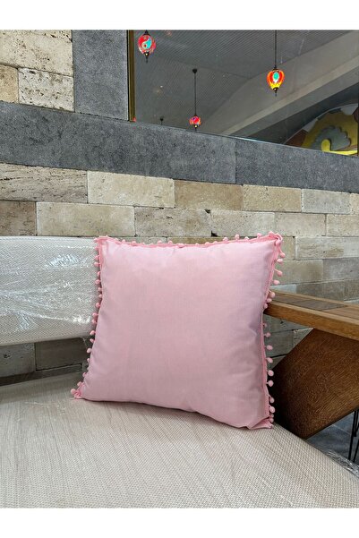 Karam Home Ponponlu Toz Pembe Kırlent Kılıfı