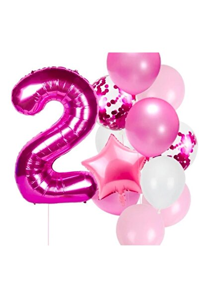 MFM Σετ μπαλόνια 2 ετών σκούρο ροζ φύλλο 100 cm