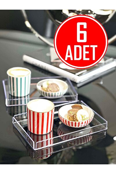 SepetçiBaba 6 Adet Şeffaf Sunum Nişan Kahve Pleksi Tepsisi