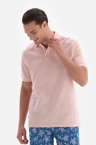 Dagi Světle růžové tričko Pique Polo Neck