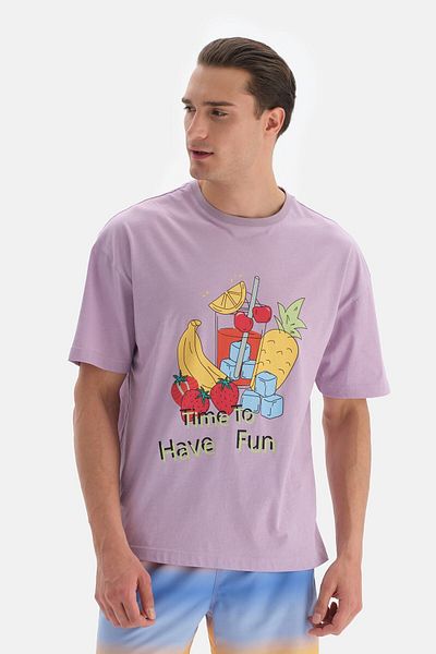Dagi Lilafarbenes T-Shirt mit Rundhalsausschnitt