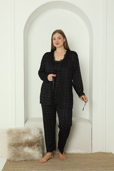 LAVINSAHOMEWEAR Women's Dressing Gown Triple Lace Detailed Pegasus Women's Pajamas Set - Dowry Set