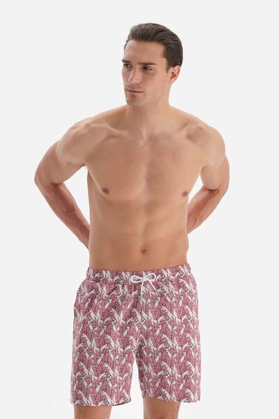 Dagi Pembe - Ekru Zürafa Desenli Orta Deniz Şortu