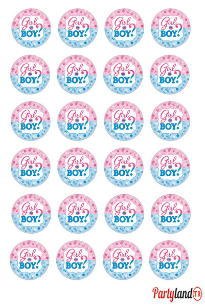PartylandTR Kız mı Erkek mi 5 cm. Yapışkanlı Yuvarlak Etiket - Sticker 24 Adet