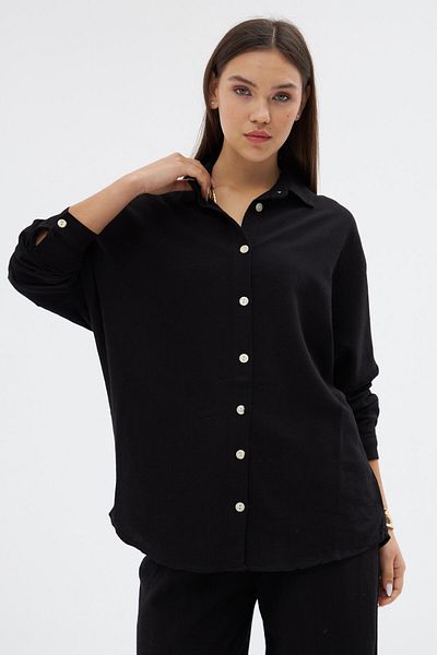 Laluvia Černá plátěná košile oversize s nízkými rameny