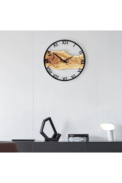 CajuArt Roman Numeral Tree Slice Log-Shaped Round Wall Clock Md2 40 cm Decorative Design Clock