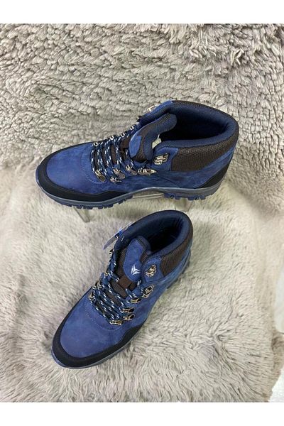 Metin Ayakkabı Blue outer metal skin leather inner metal with fleece zipper and lace-up men's boots