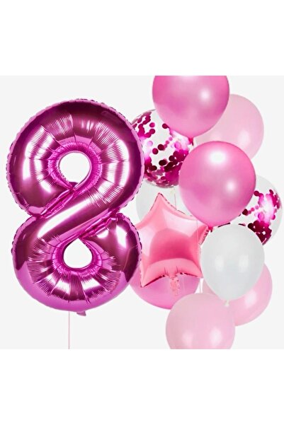 MFM Σετ μπαλόνια 8 ετών σκούρο ροζ φύλλο 100 cm