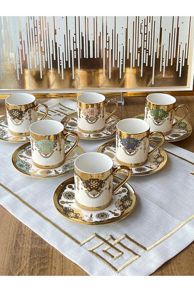 ROSSEV Turkish Coffee Cup Set for 6 People 12 Pieces