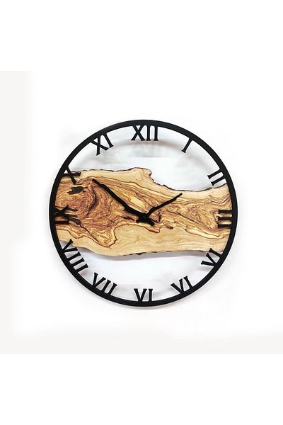 CajuArt Roman Numeral Tree Slice Log-Shaped Round Wall Clock Md2 40 cm Decorative Design Clock