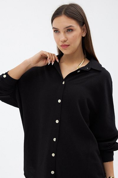 Laluvia Černá plátěná košile oversize s nízkými rameny