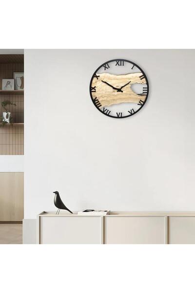 CajuArt Roman Numeral Tree Slice Log-Shaped Round Wall Clock Md1 40 cm Decorative Design Clock