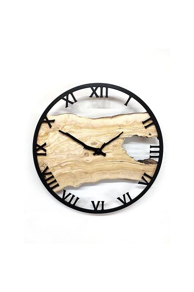 CajuArt Roman Numeral Tree Slice Log-Shaped Round Wall Clock Md1 40 cm Decorative Design Clock
