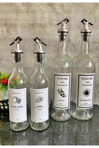 Jenisa 750 Ml Oil Bottle with Transparent Glass Label and Fluidizer 375 Ml Sauce Bottle Oil Pot Set