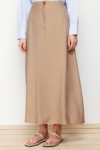 Trendyol Modest Πέτρα κανονική μέση υφασμένη λινή φούστα TCTSS21ET0539