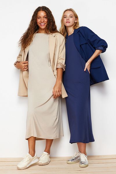 Trendyol Modest 2 db sötétkék és nyérc 100% pamutból készült kötött ruha csomag - TCTAW22UK0110