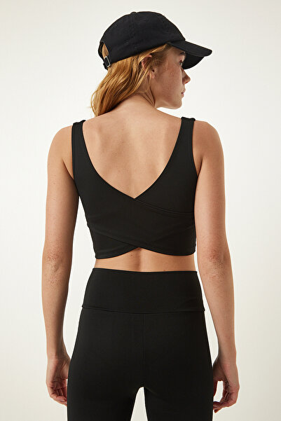 Happiness İstanbul Πλεκτό αθλητικό σουτιέν Μαύρο Σταυρό με Λεπτομερή Διαμόρφωση OW00019