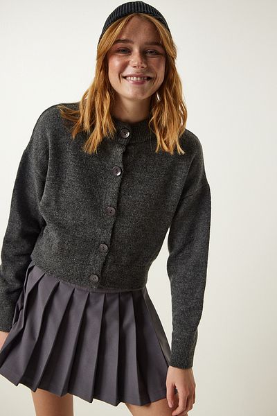 Happiness İstanbul Anthracite Buttoned Knitwear Cardigan MW00139