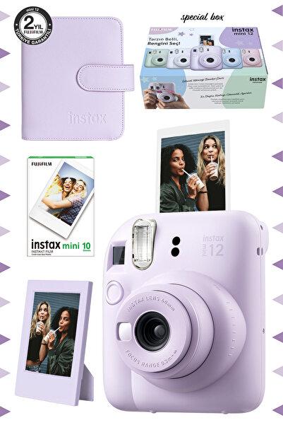 Fujifilm Instax mini 12 Lila Fotoğraf Makinesi-10'lu Film-Çerçeve ve Kare Alb...