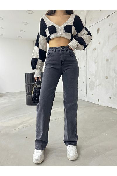 BİKELİFE Women's Gray High Waist Wide Leg Loose, Casual Palazzo Jeans