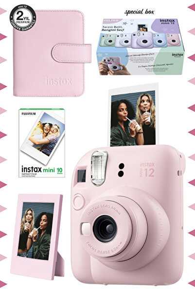 Fujifilm Instax mini 12 Pembe Fotoğraf Makinesi-10'lu Film-Çerçeve ve Kare Al...