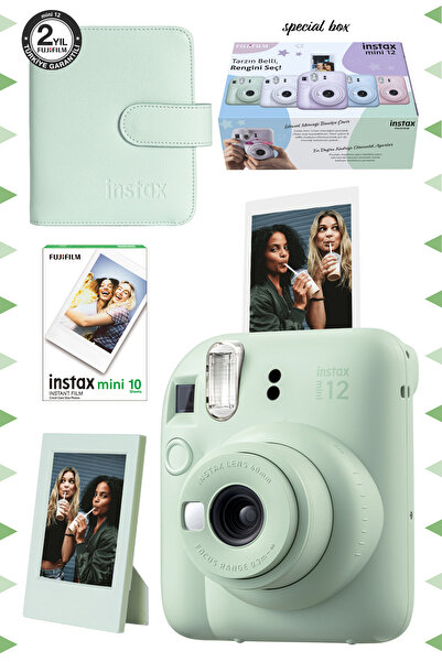 Fujifilm Instax mini 12 Yeşil Fotoğraf Makinesi-10'lu Film-Çerçeve ve Kare Al...
