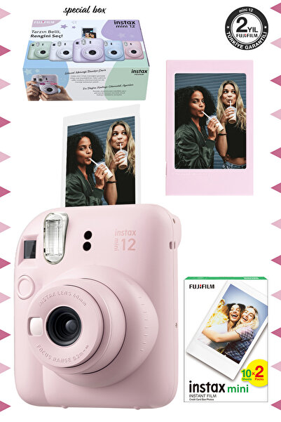 Fujifilm Instax mini 12 Pembe Fotoğraf Makinesi-Çerçeve ve 20'li mini Film Seti