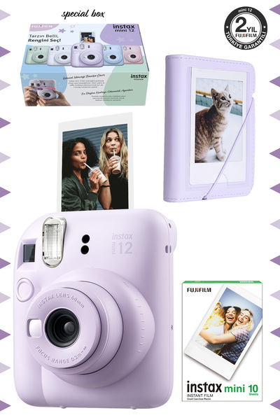 Fujifilm Instax mini 12 Lila Fotoğraf Makinesi-10'lu Film ve Mini Albüm Seti