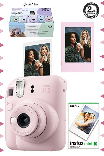 Fujifilm Instax mini 12 Pembe Fotoğraf Makinesi-Çerçeve ve 10'lu mini Film Seti