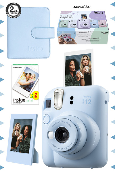 Fujifilm Instax mini 12 Mavi Fotoğraf Makinesi-20'li Film-Çerçeve ve Kare Alb...