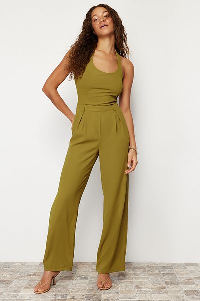 Trendyol Collection Green Maxi Crepe Maxi Woven Jumpsuit TWOSS24TU00014