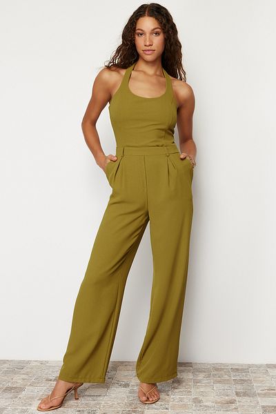 Trendyol Collection Green Maxi Crepe Maxi Woven Jumpsuit TWOSS24TU00014