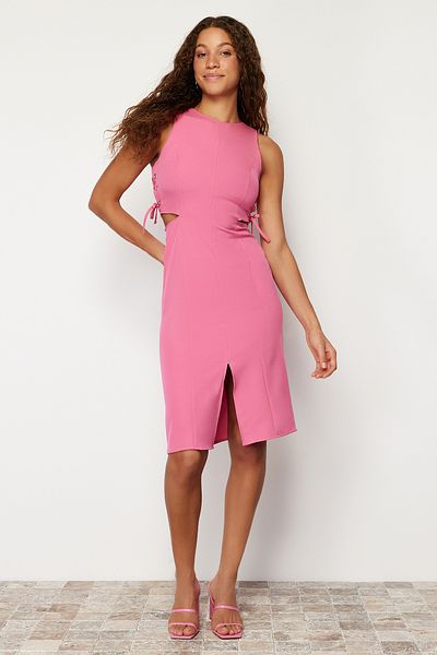 Trendyol Collection Φούξια Φόρεμα με όλο το σώμα με χαμηλή μέση αμάνικο μίντι μολύβι φούστα TWOSS23EL02043