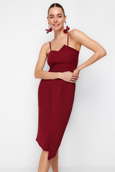 Trendyol Collection Bordó, kétsoros szőtt elegáns estélyi ruha TPRSS19FZ0136
