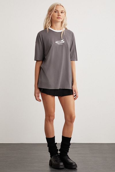 GRIMELANGE Lara Crew Neck Cotton Casual Anthracite T-shirt