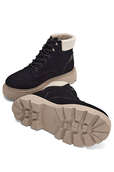 Tonny Black Kadın Siyah Süet Kadın Rahat Kalıp Kısa Bağcıklı Süet Bot