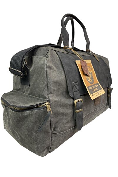 Old Cotton Kaliteli Astarlı Su Geçirmez Vintage Kanvas Deri Unisex Salaş Seyahat Çantası 50 Cm X 32 Cm