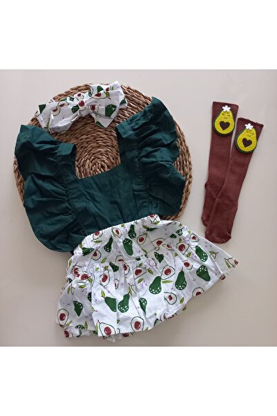MARS BABY مجموعة منديل سالوبيت منقوشة باللون الأخضر والأفوكادو للفتيات الصغير...