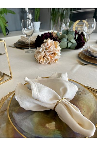 Decamor home 6-Piece Soft Fabric Napkin Carefree Velvet Textured Ecru Napkin