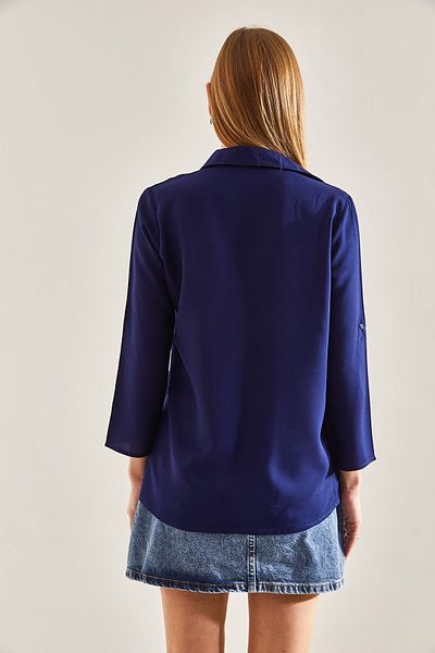 Bianco Lucci Women's Sleeve Folded Basic Viscose Shirt