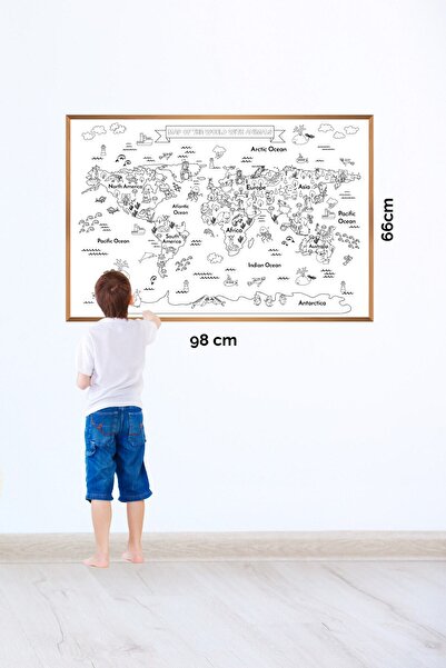 Bİ'ŞEY DÜKKAN Çocuklar Için Yapışkansız Hayvanlı Du?nya Haritası Boyama Akıllı Kağıt