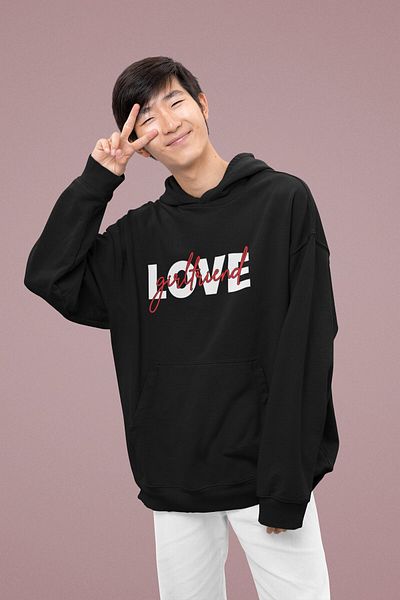 Fuddy Hanorac cu glugă pentru cupluri cu Love Written, Hanorac oversize Love Printed unisex
