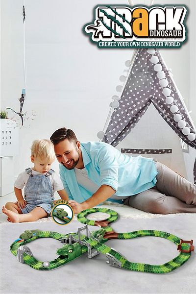 Kayyum Oyuncak Dinosaur Tracks 288 Pieces Dinosaur Themed Moving Rails Full Set with Dinosaur Cars