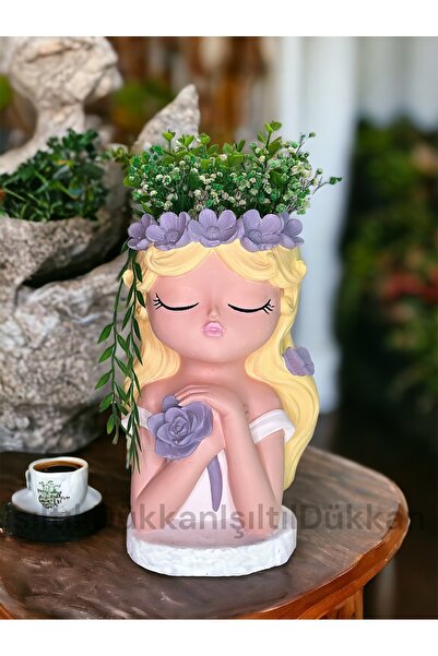 IŞILTILI DÜKKAN 26 CM SARI-MOR KIZ BİBLO / HEYKEL / SAKSI / HEDİYELİK / EL YA...