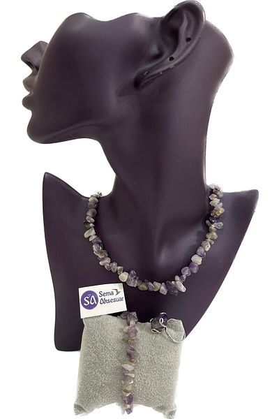 sema aksesuar Amethyst Necklace Bracelet Ring Set Natural Stone Jewelry Amethyst Broken Natural Stone Jewelry Set Set of 3