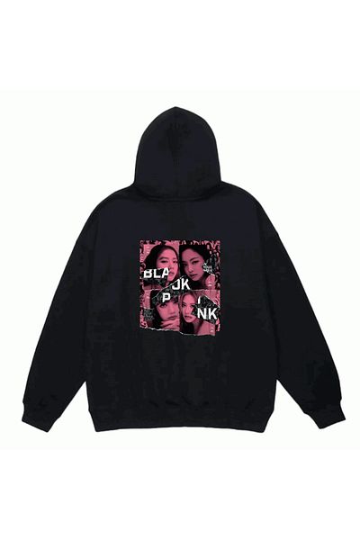 MarkaTurko Унисекс суитшърт с качулка и черна принтирана материя Blackpink, 105-8c